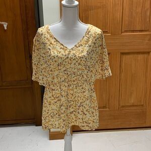 SHEIN CURVES blouse/top 100% silky poly v neck elastic waist 2XL #